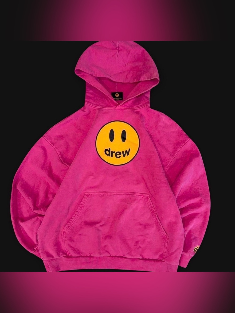 drew house Hot Pink Hoodie with Yellow Smiley Patch
